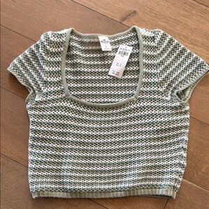 Zara Green and White Striped Knit Top